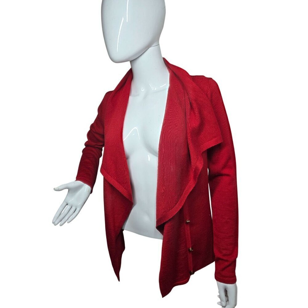 Calvin Klein Red Wool Knit Cardigan Wrap Sweater Women Sz S Decorative Gold Btns - Picture 6 of 13